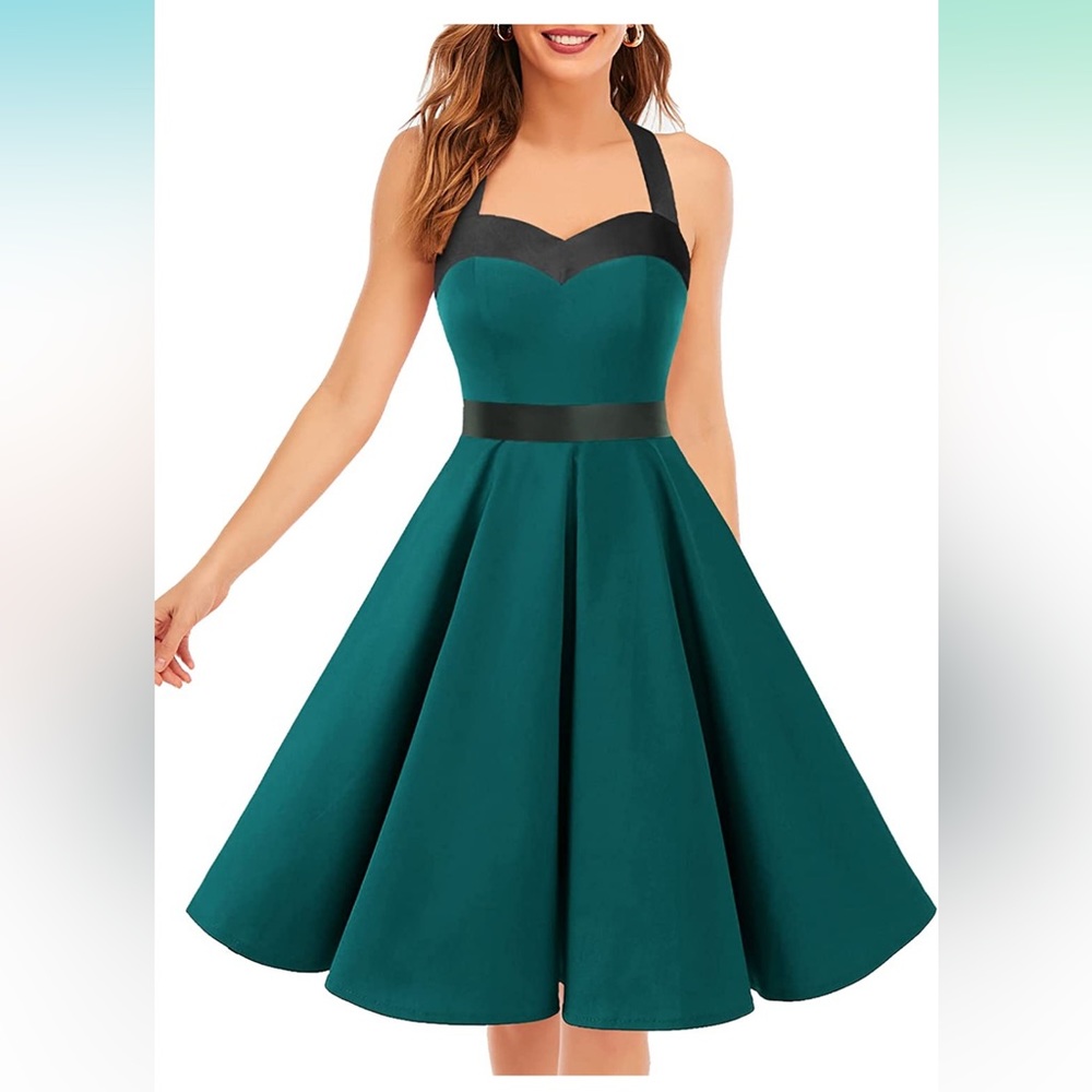 1950's Green and Black Halter Dress